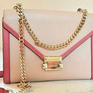 Tri-Color Crossbody Bag with Gold Chain Strap